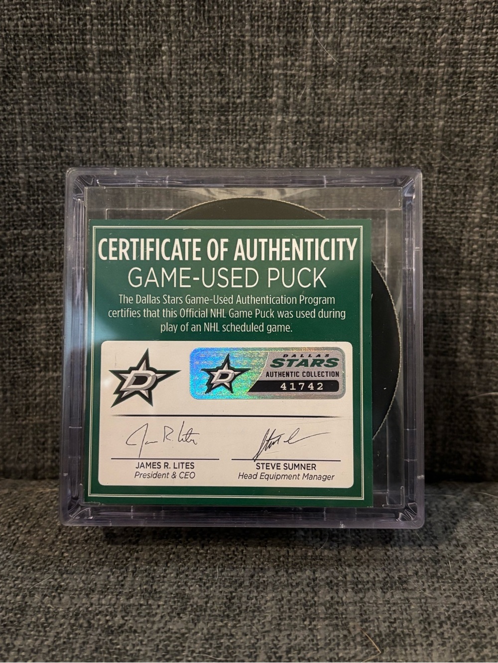 Minnesota Wild Marcus Foligno NHL Goal Puck vs Dallas 12/27/2024